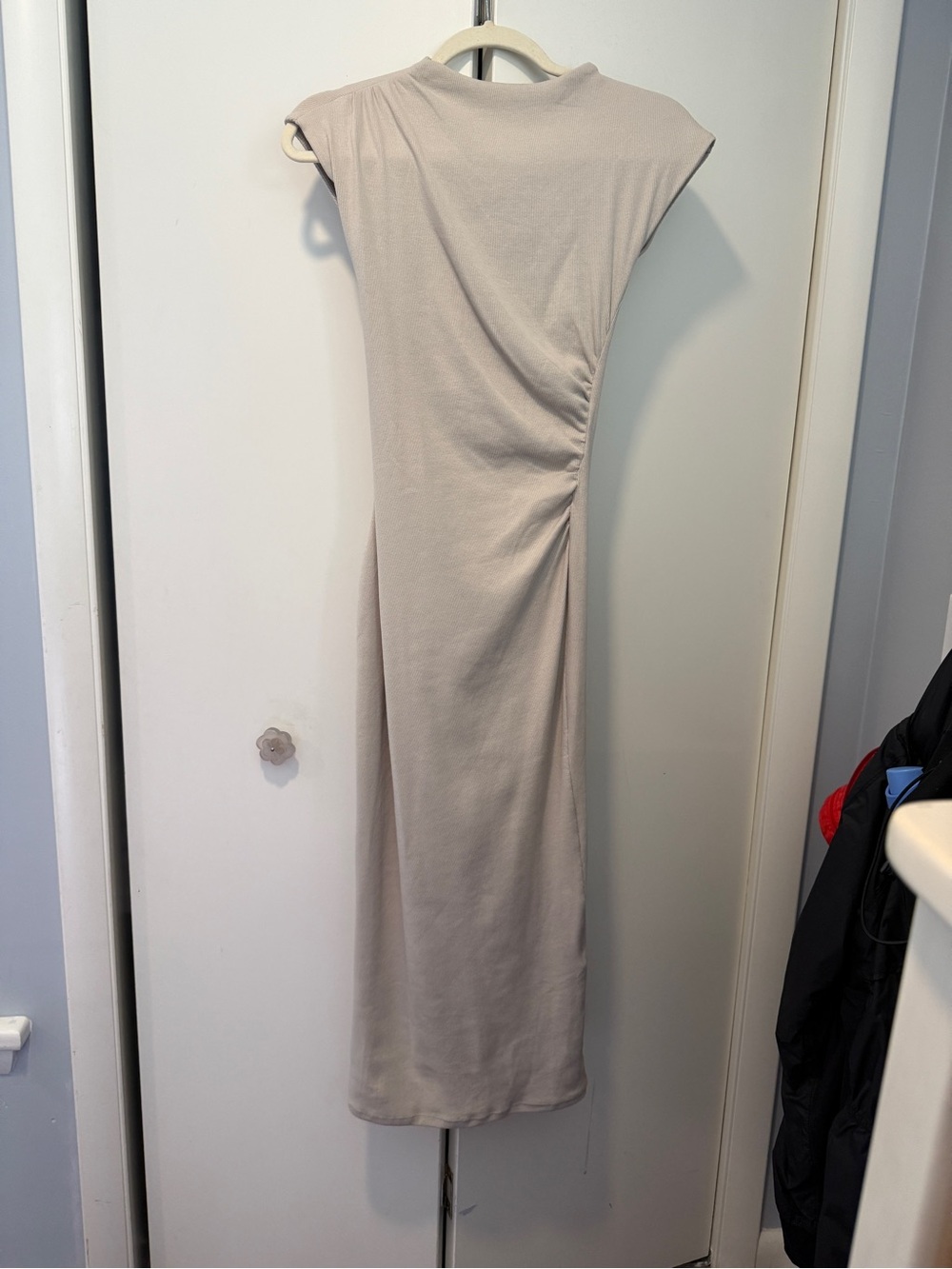 Zara Sleeveless Ruched Maxi Dress in Light Beige